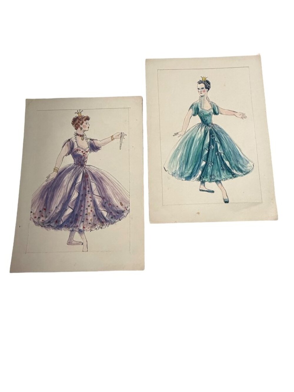 Vintage Czech Popelka Cinderella Ballet Original Costume Design Drawings Pair